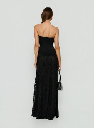 Diannah Lace Corset Strapless Maxi Dress Black