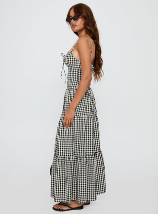 Avaleine Tiered Maxi Dress Black  White Check