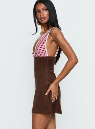Aydenn Contrast Plunge Mini Dress Pink  Brown