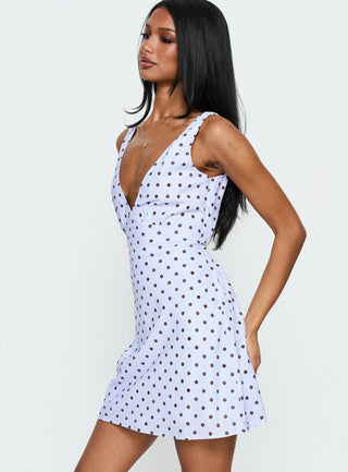 Nellie Mini Dress Blue  Brown Polka Dot