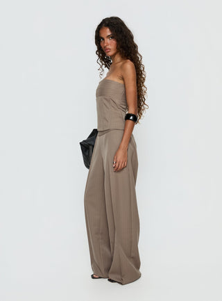 Madelle Strapless Tie Up Top Brown Pinstripe