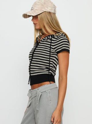 Kahlee Zip Through Hoodie Grey  Black Stripe