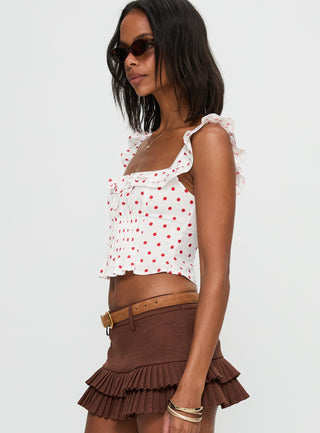 Isadoria Frill Top White  Red Polka