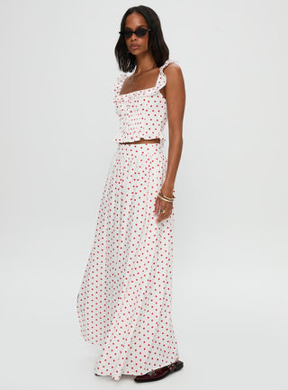 Valerio Maxi Skirt White  Red