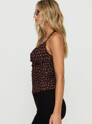 Geovana Plunge Neck Top Brown  Beige Bambi
