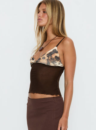 Willet Contrast Bust Cami Top Chocolate  Leopard