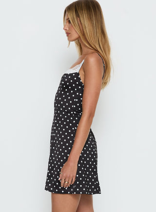Renaissance Corset Lace Mini Dress Black  White Polka Dot