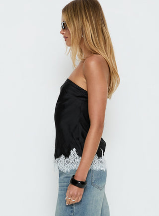 Fiorelle Strapless Lace Trim Satin Top Black  White