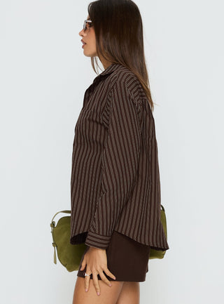 Ivara Long Sleeve Shirt Brown Stripe