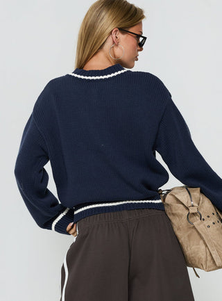 Myrandah V Neck Long SLeeve Knit Sweater Navy