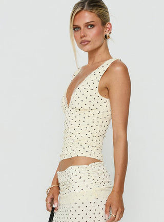 Zespri Lace Jersey Top Cream Polka Dot
