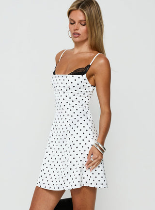 Renaissance Corset Lace Mini Dress White Black Polka Dot