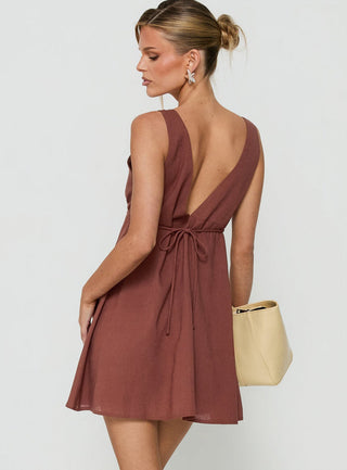 Giyah Bead Detail Mini Dress Brown