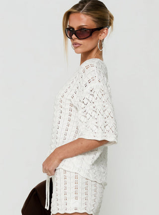 Rheara Knit Short Sleeve Top White