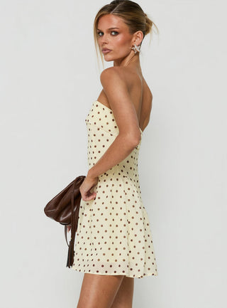 Dalona Strapless Drop Waist Mini Dress Yellow Polka Dot