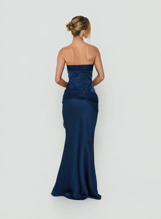 Sura Strapless Lace Detail Maxi Dress Navy