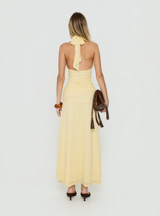 Leyda Plunge Frill Maxi Dress Yellow