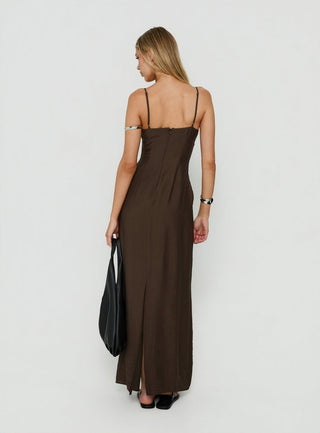 Odalia Tie Detail Maxi Dress Chocolate