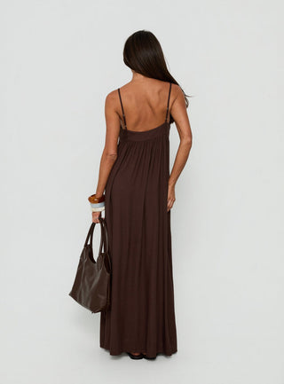 Wildah Linen Smock Maxi Dress Brown