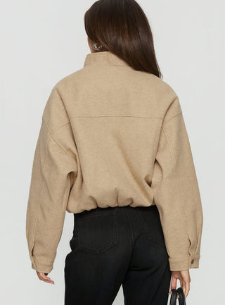 Chayden Cropped Faux Wool Bomber Jacket Beige