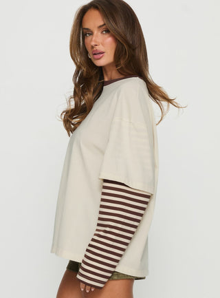 Ryann Long Sleeve Layered Top Cream  Brown Stripe
