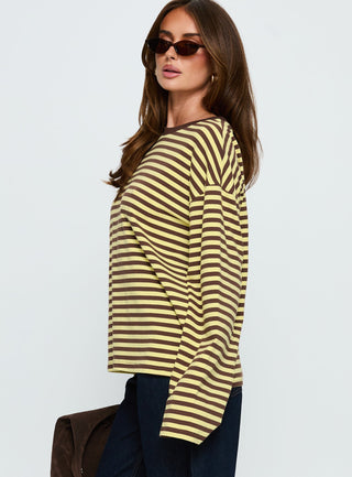 Settle Down Long Sleeve Top Yellow  Brown Stripe