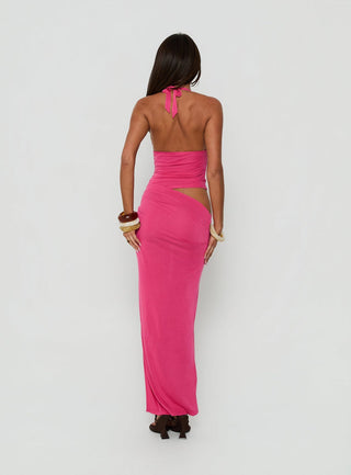 Imeraldia Hardware Halter Maxi Dress Guava