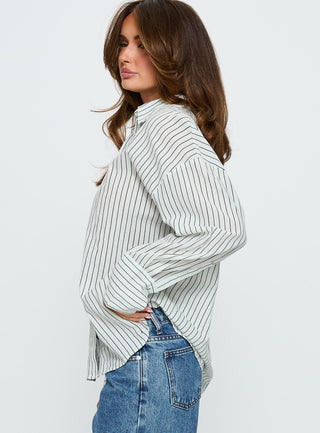 Alexi Long Sleeve Button Down Top Blue  Brown Stripe