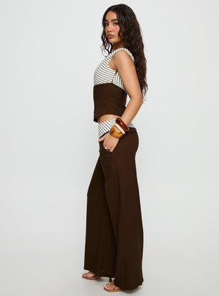 Past Life Fold Over Waistband Pant Brown  Stripe