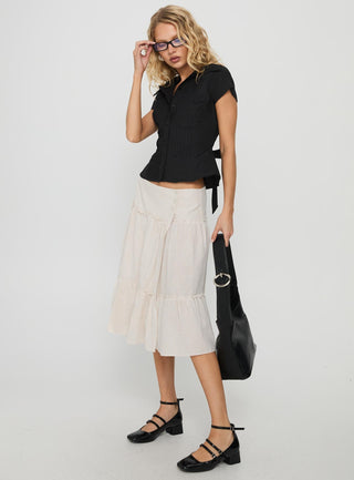 Cascades Low Rise Midi Skirt Beige  White Stripe
