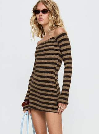 Darsey Long Sleeve Knit Mini Dress Black  Beige Stripe