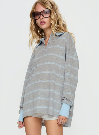 Aleka Long Sleeve Rugby Jersey Grey  Blue Stripe