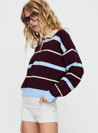 Aiyanna Collared Rugby Jersey Brown  Blue Stripe