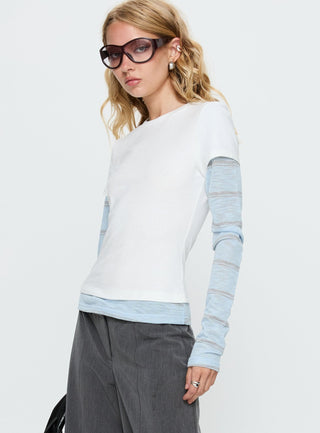 Caisey Layered Long Sleeve Top White  Blue Stripe
