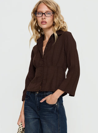 Taelynn 34 Sleeve Button Up Shirt Chocolate