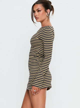 Bryanna Long Sleeve Mini Dress Yellow  Navy