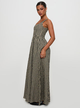 Cartmel Check Maxi Dress Black  Cream