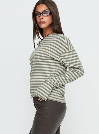 Lenorah Off Shoulder Long Sleeve Top Grey Stripe