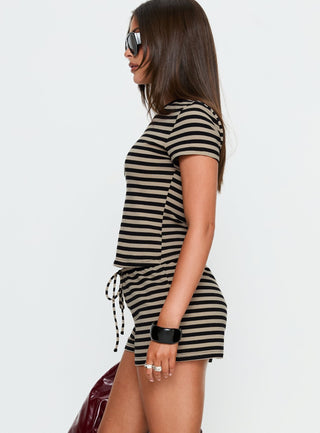 Settle Down Shorts Black  Beige Stripe