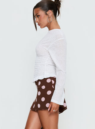Adelaida Mini Skirt Brown  Pink Polka