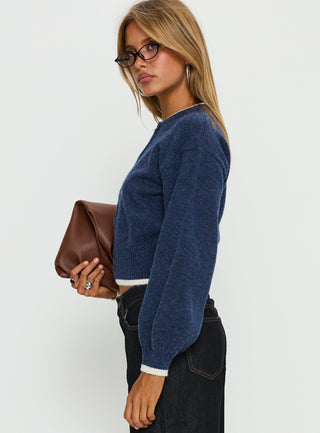 Amandi Zip Through Knit Jumper Navy  Cream