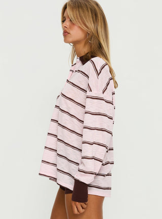 Aleka Rugby Long Sleeve Jersey Pink  Brown Stripe