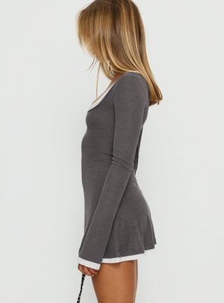 Adoree Long Sleeve Layered Mini Dress Grey  White