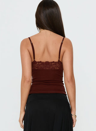 Rhiara Lace Trim Top Dark Terracotta