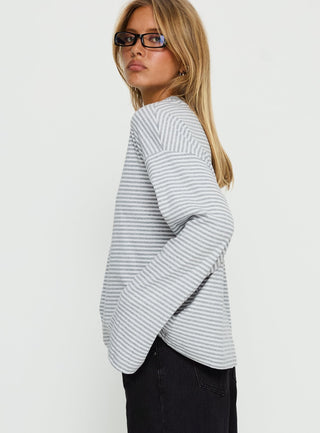 Settle Down Long Sleeve Top Grey  White Stripe