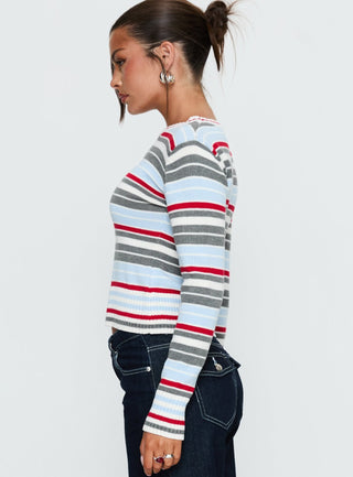 Briette Long Sleeve Top Blue  Red Stripe