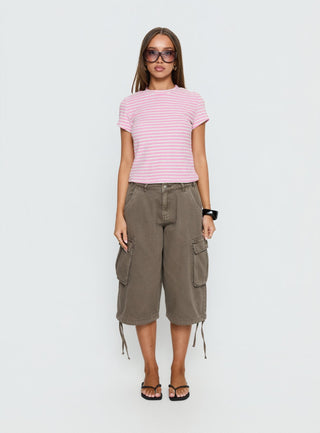 Settle Down Terry Baby Tee Pink Stripe