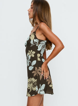 Jaye Mini Dress Brown  Blue Floral