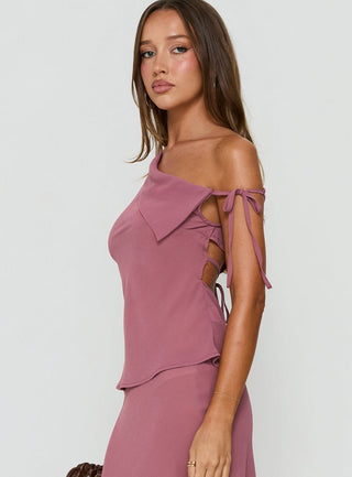 Vianna One Shoulder Foldover Detail Top Pink
