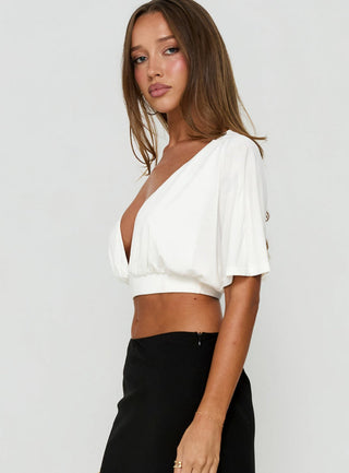 Clarenza Micro Jersey Crop Top White